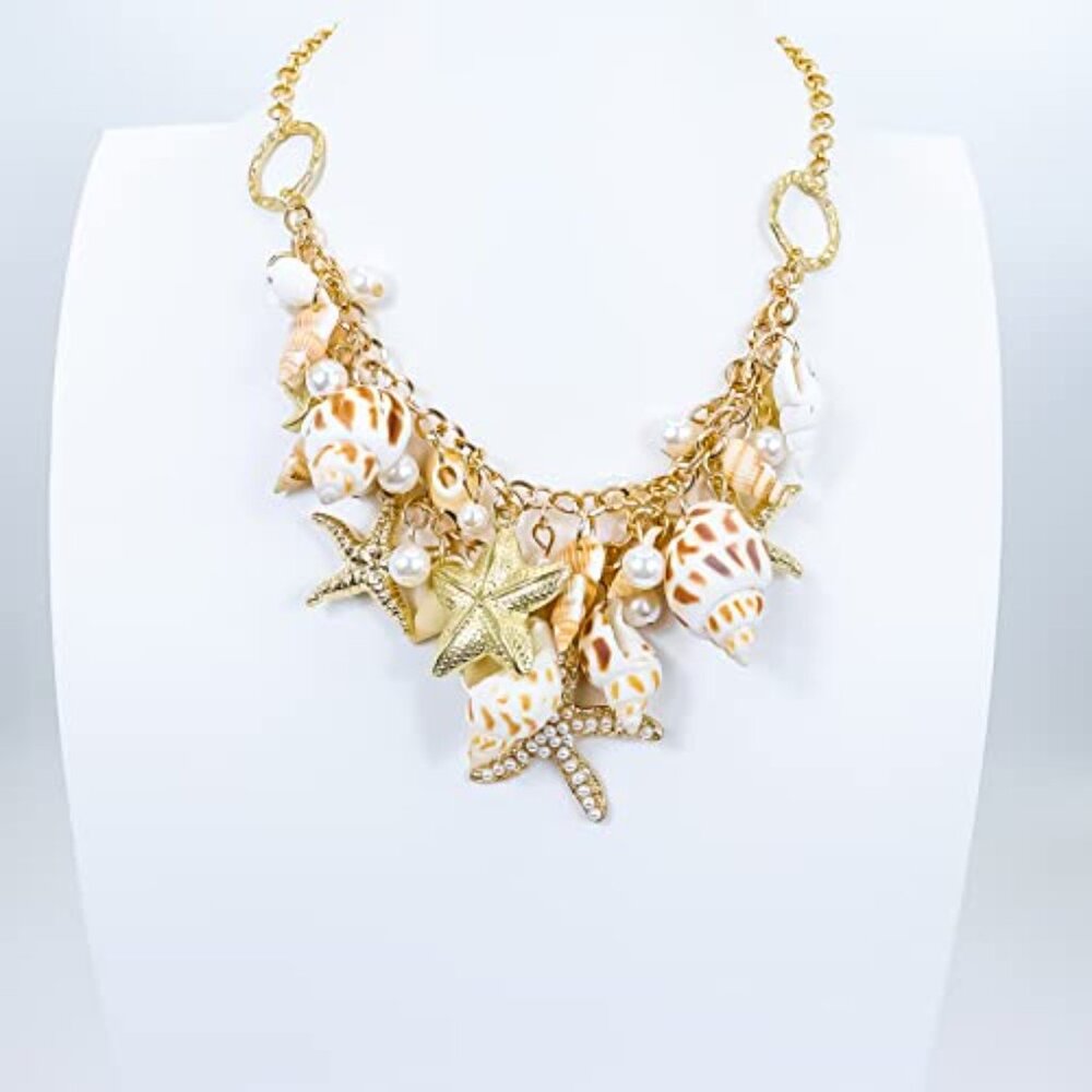 Mermaid Tail Shell Statement Necklace Chunky Bib … - image 7